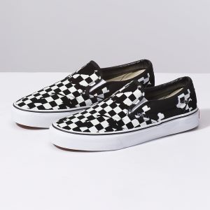 Vans Bayan Kaykay Ayakkabısı Overprint Check Classic Slip-On Siyah/Beyaz | 81985-927